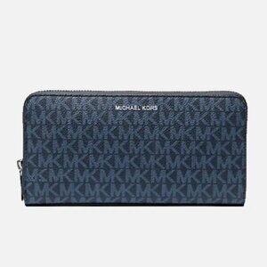 New Michael Kors Cooper Logo Zip-Around Wallet Admiral / Pale Blue with Gift Box